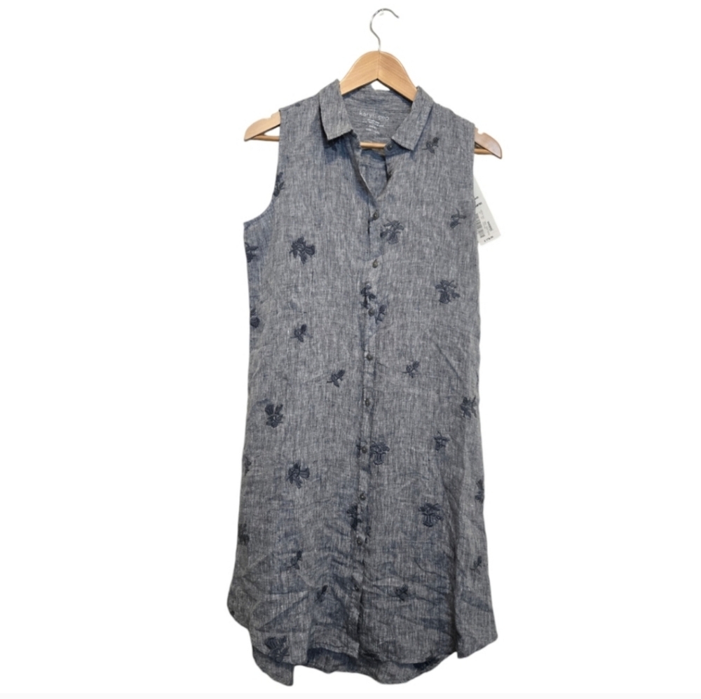 Kayrn Seo Linen Embroidered Dress New